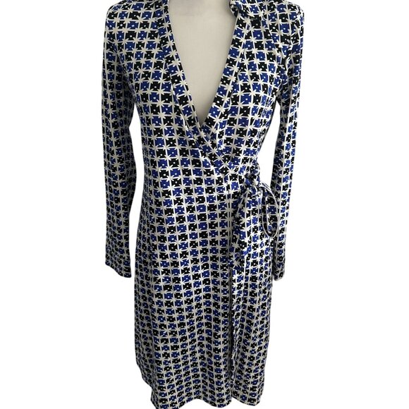 DIANE VON FURSTENBERG DVF Printed Collared Wrap Dress Size 6 - Picture 2 of 10